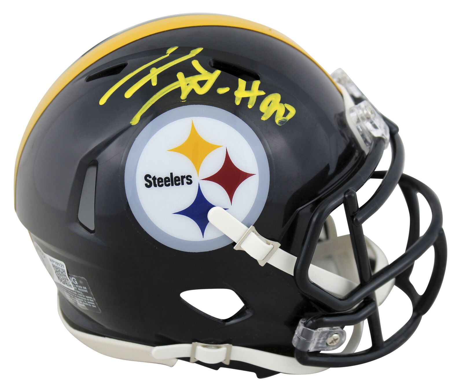 Steelers T.j. Watt Authentic Signed Speed Mini Helmet W/ Yellow Sig Bas Witness