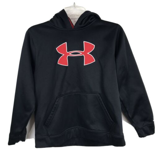 Under Armour Hoodie Boys Size Ylg Youth Large Black Red Logo Storm Sweatshirt