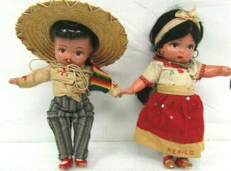Antique 1920s Doll Composite Mexico National Costume Boy Girl Handpaint Adorable