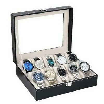 10 Slot Men Watch Box Leather Display Case Organizer Glass Jewelry Storage Us